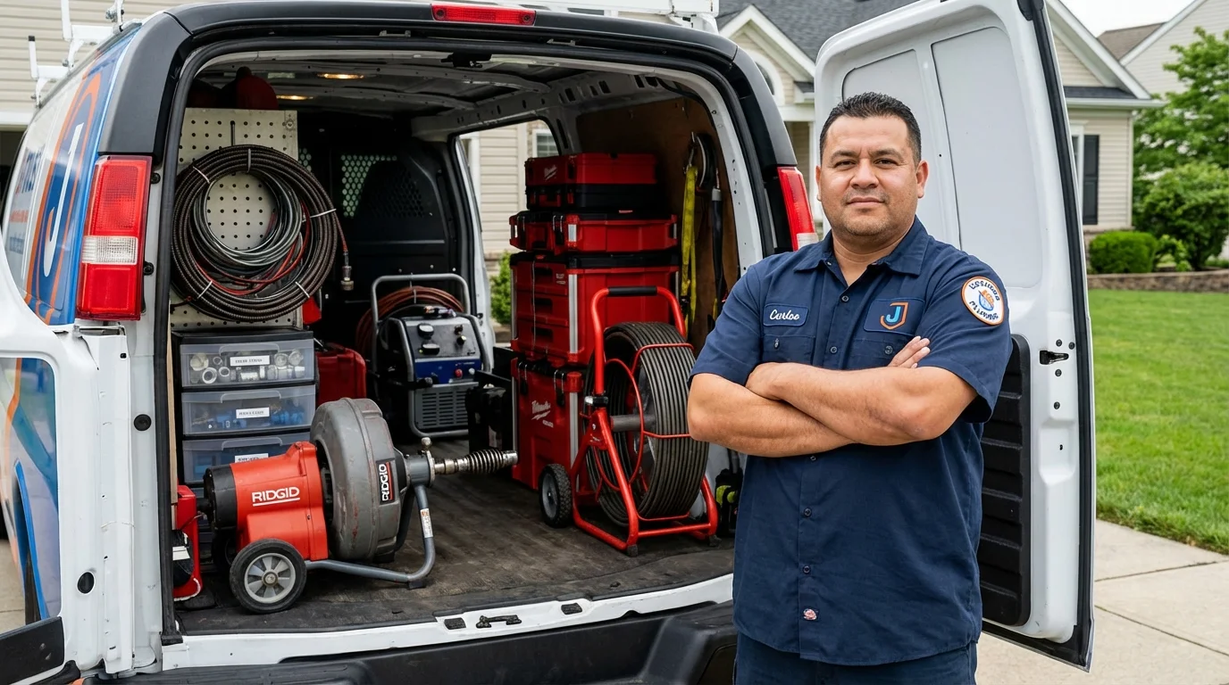 Professional drain cleaning equipment and Johns Plumbing LLC plumber in Macedon