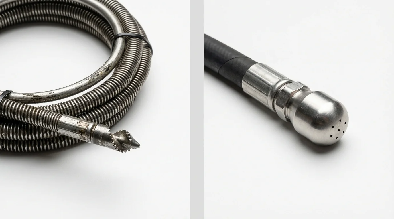 Drain snake cable and hydro jetting nozzle used for drain cleaning in Macedon, NY