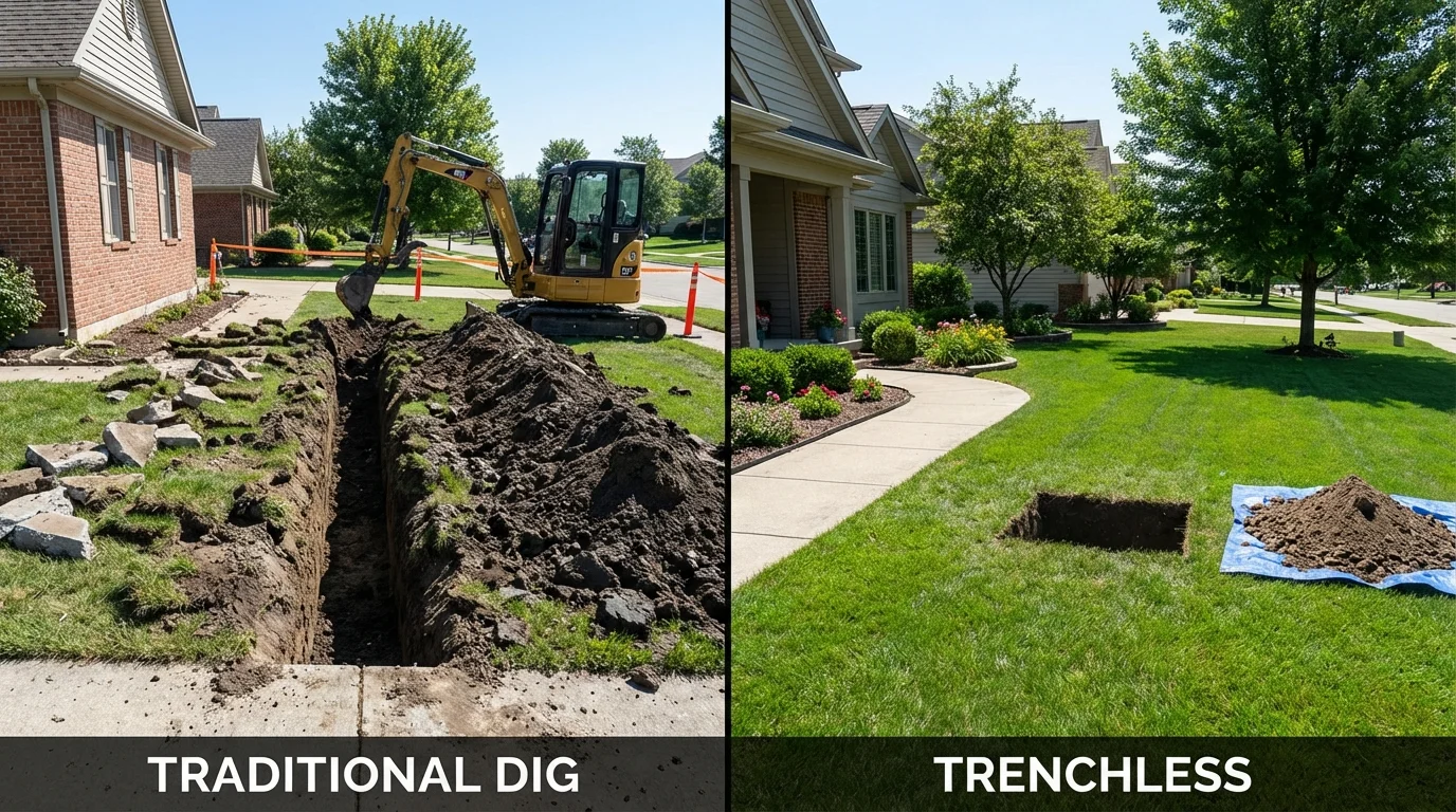 Trenchless sewer repair with minimal yard damage versus traditional excavation in Macedon, NY